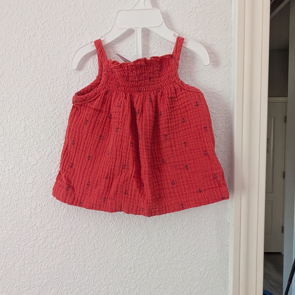 Carter's Red Smocked Tank Top with Navy Anchors